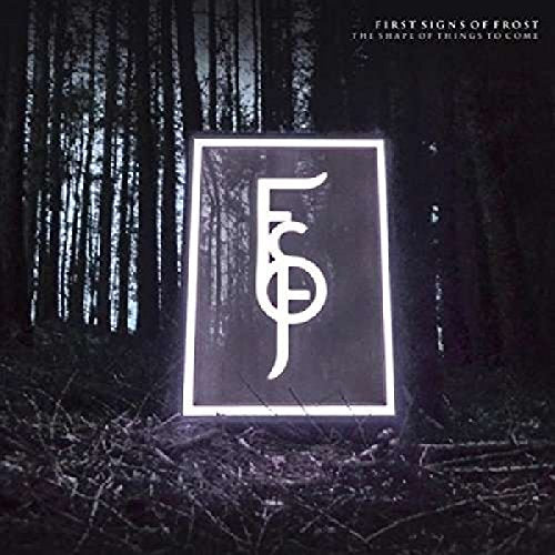 "Album cover with a glowing white symbol in a forest, dark and misty atmosphere."