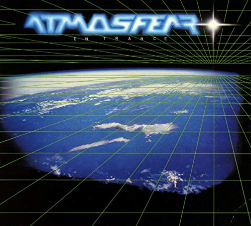 "Album cover with 'Atmosfear' in blue, grid pattern over an image of Earth."