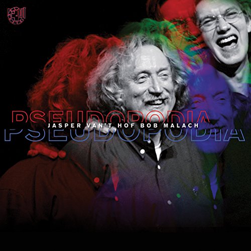 "Album cover with multiple images of two men, colored red, green, and blue."