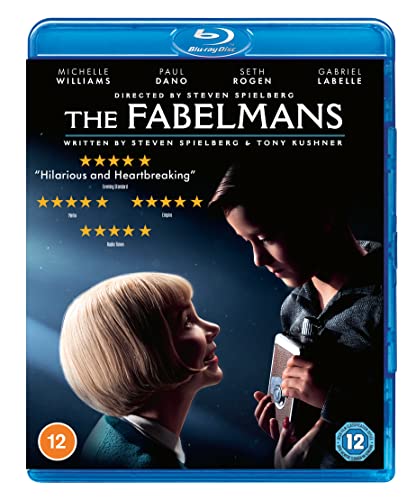 “The Fabelmans” Blu-ray cover with Michelle Williams and a young boy filming.