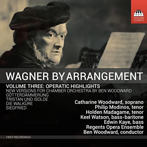 CD cover: portrait of Richard Wagner with text “Wagner by Arrangement”.