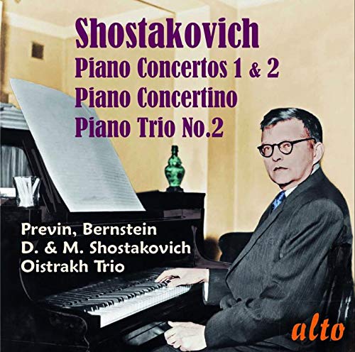 CD cover featuring composer Shostakovich and a pianist at a grand piano.