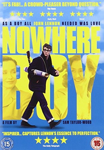 DVD cover for Nowhere Boy featuring a young man with a guitar against blue sky.
