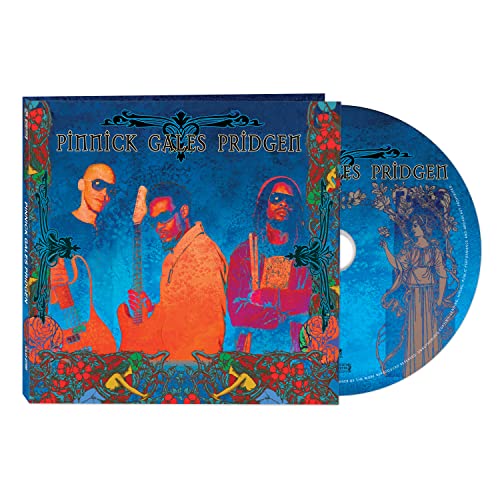 CD cover with three men and ornate floral blue background.