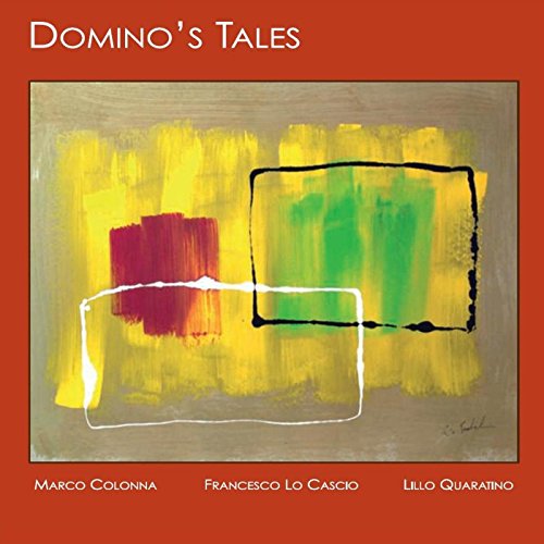 "CD cover with abstract painting on red background, titled 'Domino's Tales'."