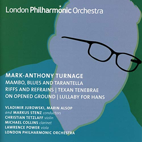 CD cover: abstract face with glasses, text listing composers and performers.