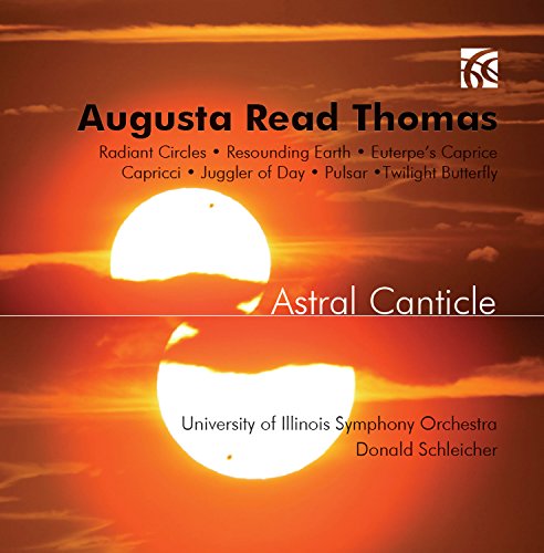 "CD cover with orange sunset and white sun, featuring 'Astral Canticle' and artist information."
