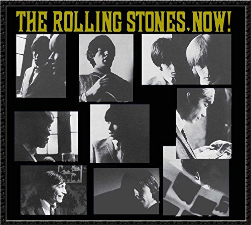 Black and white collage of The Rolling Stones album cover, “Now!”.