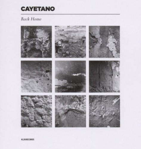 "CD cover with nine black and white stone texture images, titled 'Cayetano - Back Home'."