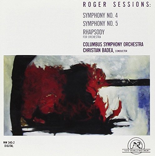 CD cover for Sessions’ symphonies with abstract red and black artwork.