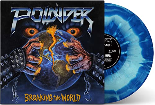 Pounder Breaking the World album cover with a blue and white marbled vinyl record.