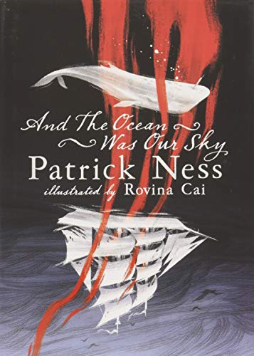 The image depicts a book cover with a white ship on a gray sea, against a black background. Here is a concise, descriptive alt text: "Book cover with white ship and red splashes on black background."
