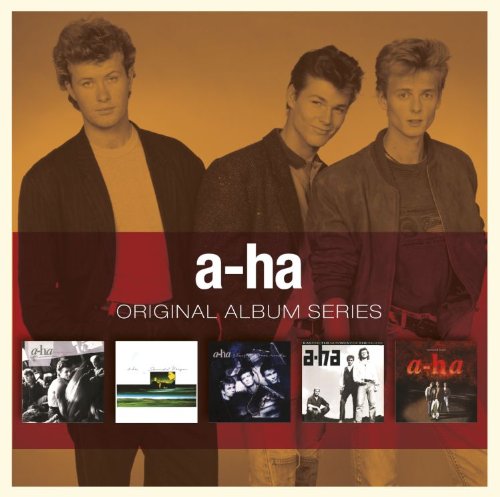 "CD cover with three men and five album covers below, titled 'a-ha Original Album Series'."