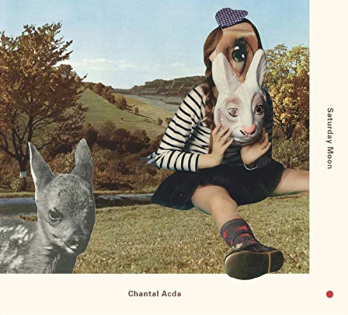 Album cover with a surreal image of a girl holding a rabbit mask.