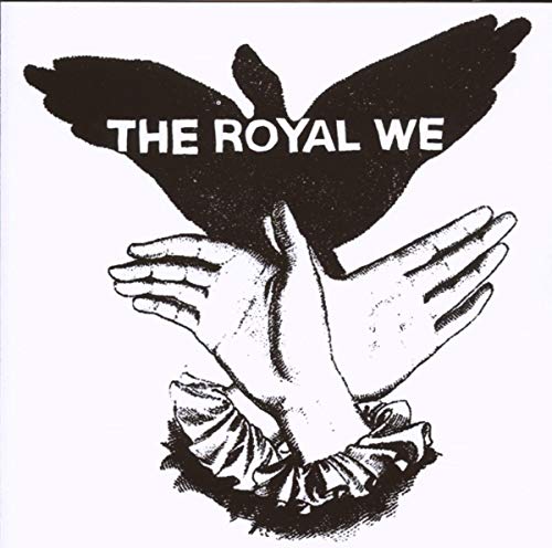 Black and white image of hands and a bird above text.