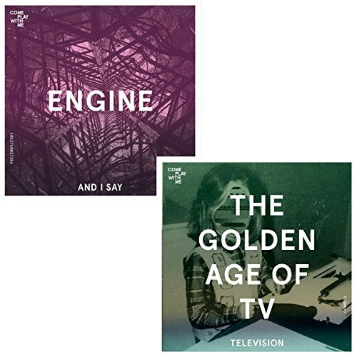 "Two vinyl record covers with purple and green tinted images and white text."