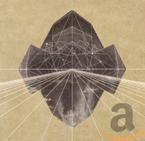 Geometric canyon shape with stars and lines on a beige background.
