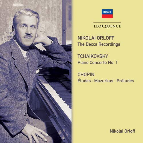 CD cover with Nikolai Orloff sitting at a piano, yellow background, black text.