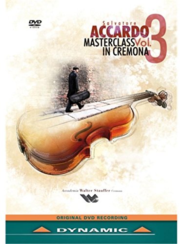 DVD cover featuring a man walking on a violin with text "Salvatore Accardo Masterclass Vol. 3".