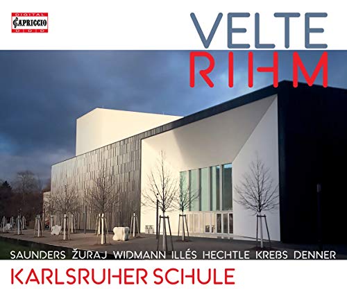 CD cover featuring a modern building and composer names in white text.