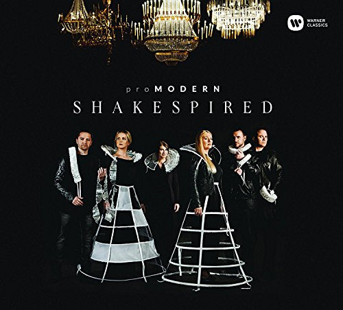 "CD cover with five people in black outfits and crinolines against a black background."