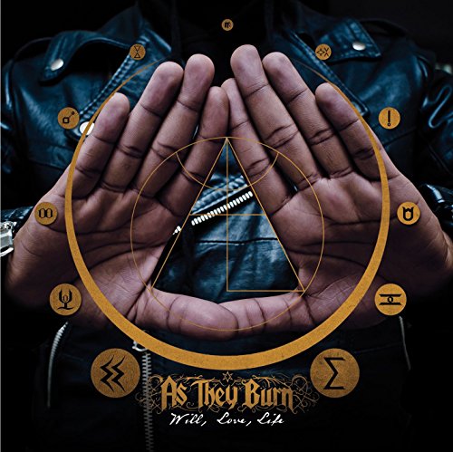 Album cover with hands holding a triangle surrounded by symbols and text "As They Burn".