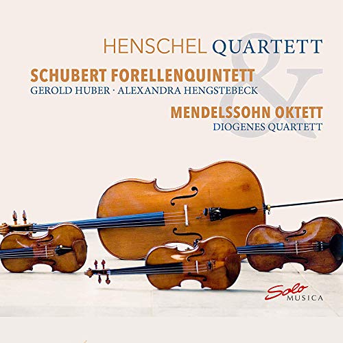 CD cover featuring violins and text naming Schubert and Mendelssohn compositions.