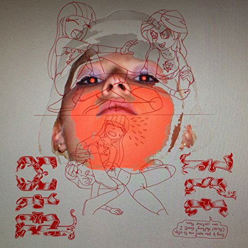 A CD cover featuring a woman's face with red sketches and illustrations around it.