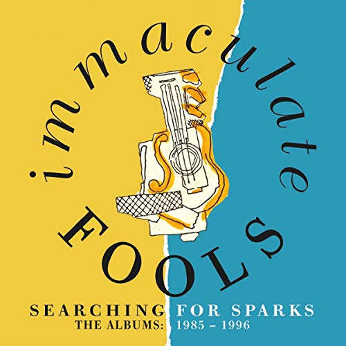 "CD cover with torn yellow and blue background, featuring a guitar illustration and text."