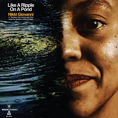 Album cover: Nikki Giovanni’s face beside rippling blue water.