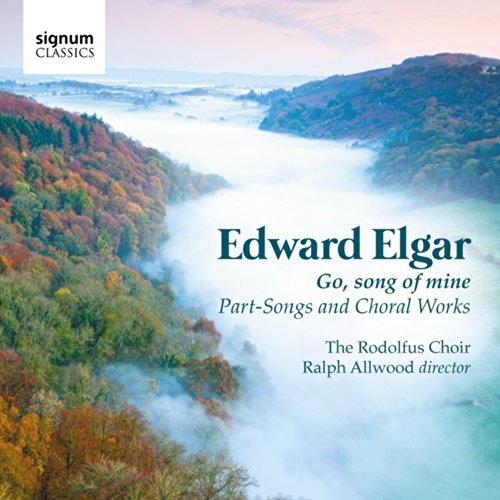 CD cover for Elgar choral works featuring a misty valley landscape.