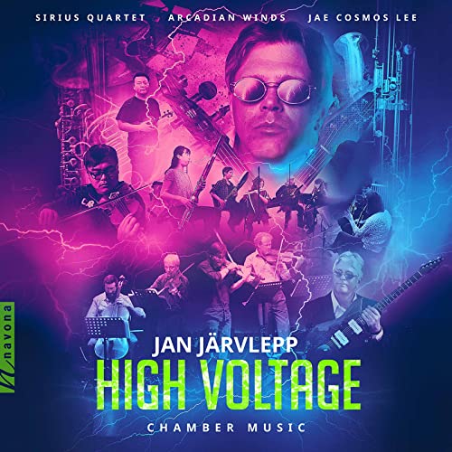 CD cover featuring musicians and electric currents, titled “High Voltage.”