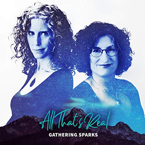 "Album cover with two women and starry night sky over mountains."