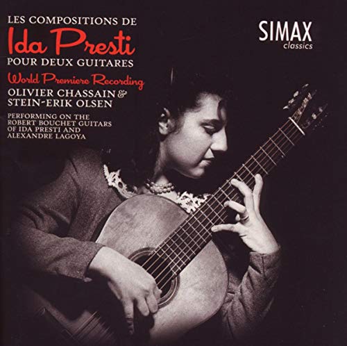 Sepia-toned CD cover featuring guitarist Ida Presti with her guitar.