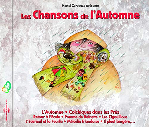 CD cover: colorful illustration of a child with autumn foliage and rain.