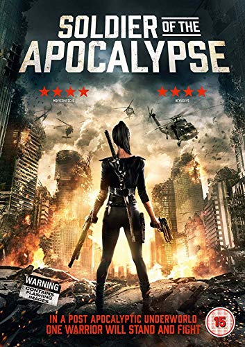 DVD cover for "Soldier of the Apocalypse" featuring a woman with guns.