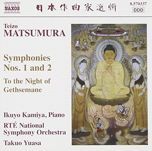 "CD cover featuring a painting of Buddha surrounded by attendants, with text describing the music."