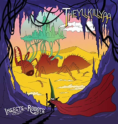 Album cover depicting a large insect and robots in a surreal landscape.
