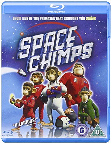 Space Chimps" Blu-ray cover featuring three animated chimpanauts in spacesuits.