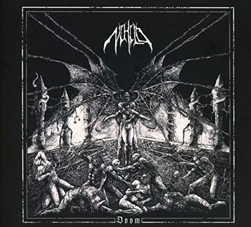 A black-and-white album cover featuring a demon and people in a dark scene.