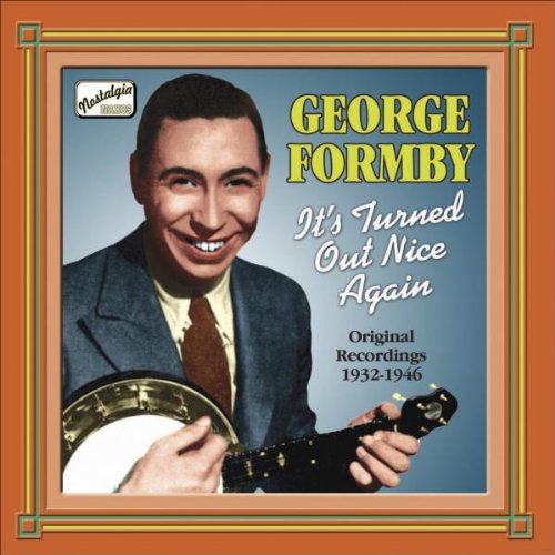 "Album cover featuring George Formby holding a banjolele, with orange and green border."