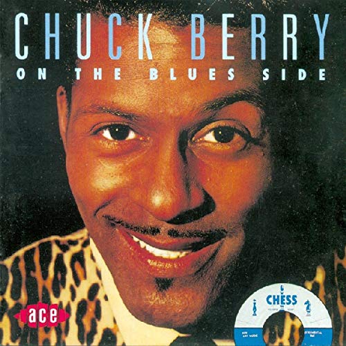 Chuck Berry album cover, close-up portrait with leopard print and record label.