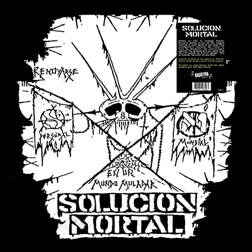 Black and white album cover with skull, cross, and chaotic handwritten text.