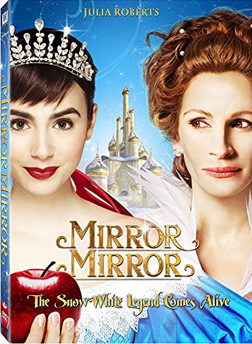 Blu-ray cover for "Mirror Mirror" featuring Lily Collins and Julia Roberts.
