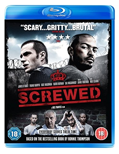 Screwed" Blu-ray cover featuring two men and prison barbed wire.