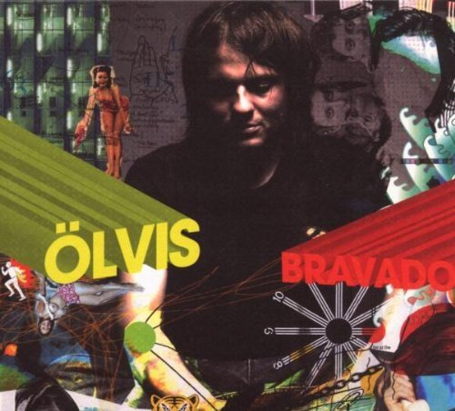 "Album cover with man in black shirt and abstract, colorful graphics and text."