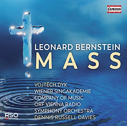 CD cover for Leonard Bernstein’s “Mass” featuring a blue, watery cross.