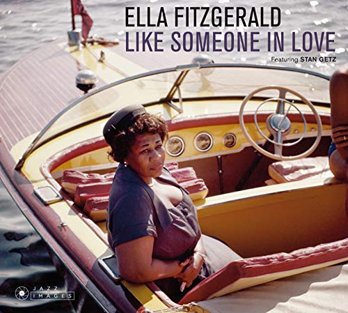 Ella Fitzgerald album cover featuring a woman sitting in a boat on water.