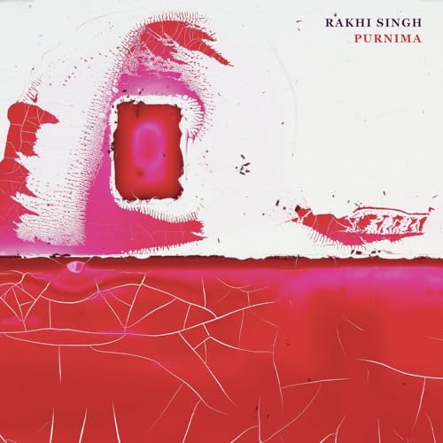 CD cover for Rakhi Singh’s “Purnima” with abstract pink and red design.