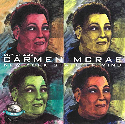 "CD cover featuring four colorful portraits of Carmen Mcrae with title text."